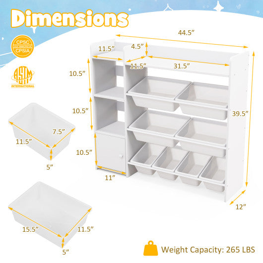 4-Tier Kids Toy Storage Organizer Bookshelf and Toy Storage Rack with Door-White