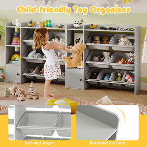 Kids Toy Storage and Bookshelf with Open Shelves and Single-door Cabinet-Gray
