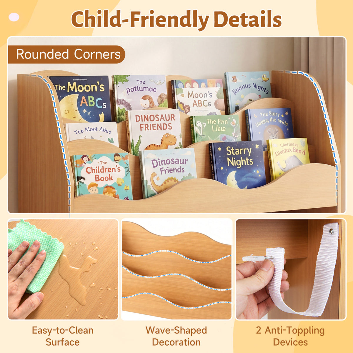 Kids Toy Wooden Storage Organizer with 2 Rolling Drawers for Kids Room-Natrual