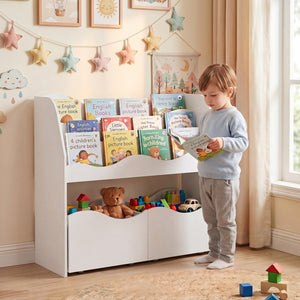 Kids Toy Wooden Storage Organizer with 2 Rolling Drawers for Kids Room-White