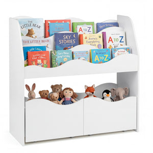 Kids Toy Wooden Storage Organizer with 2 Rolling Drawers for Kids Room-White