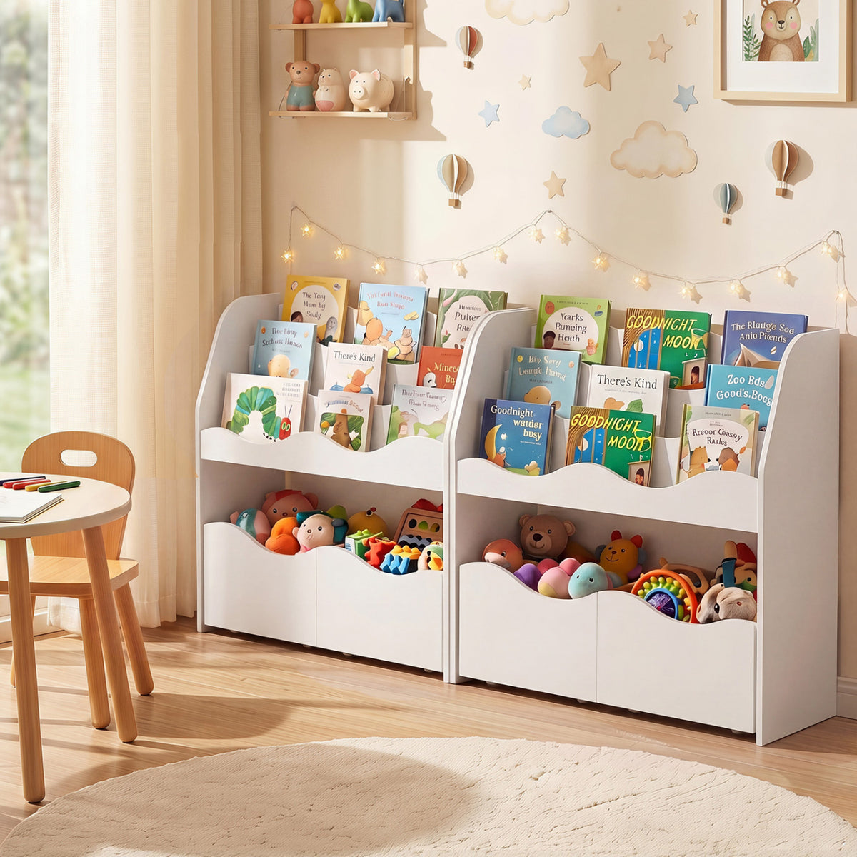 Kids Toy Wooden Storage Organizer with 2 Rolling Drawers for Kids Room-White