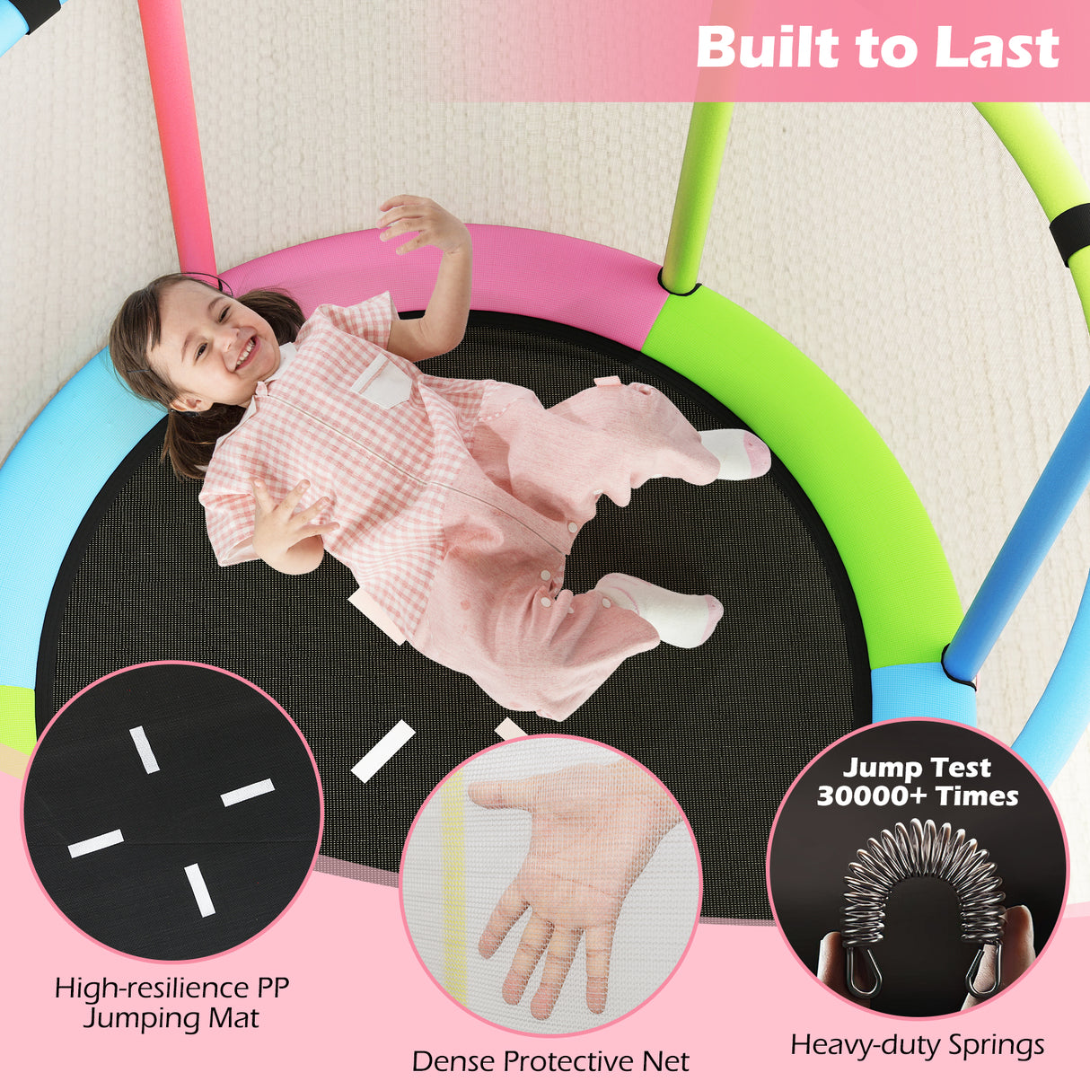 55" Kids Trampoline Gift for for 3-6 Years Old Boys and Girls-Pink