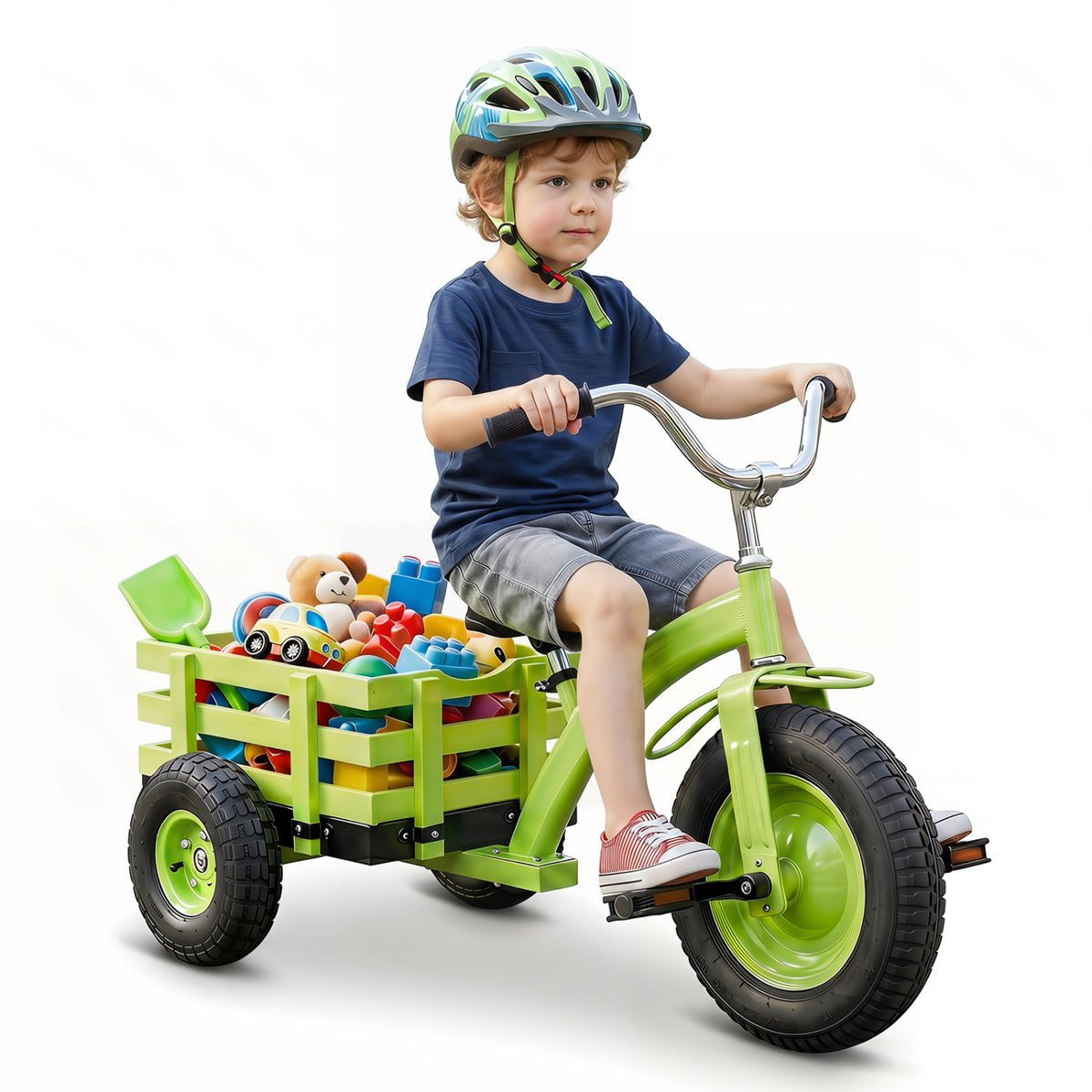 Kids Tricycle with 15 Inch Inflatable Rubber Tires -Green