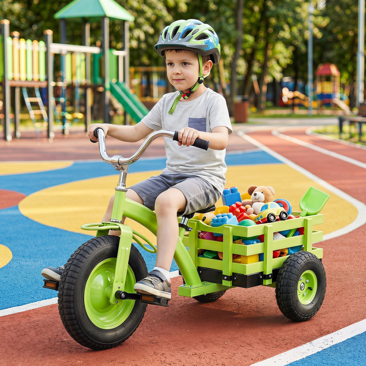 Kids Tricycle with 15 Inch Inflatable Rubber Tires -Green
