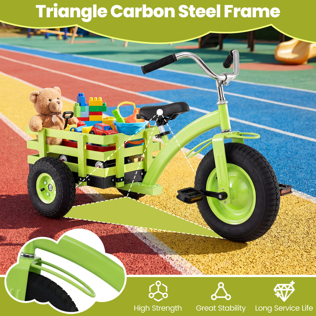 Kids Tricycle with 15 Inch Inflatable Rubber Tires -Green