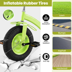 Kids Tricycle with 15 Inch Inflatable Rubber Tires -Green