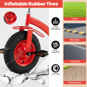 Kids Tricycle with 15 Inch Inflatable Rubber Tires-Red