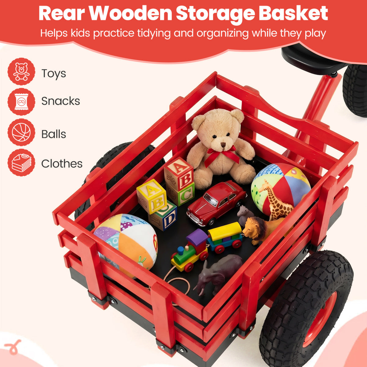 Kids Tricycle with 15 Inch Inflatable Rubber Tires-Red