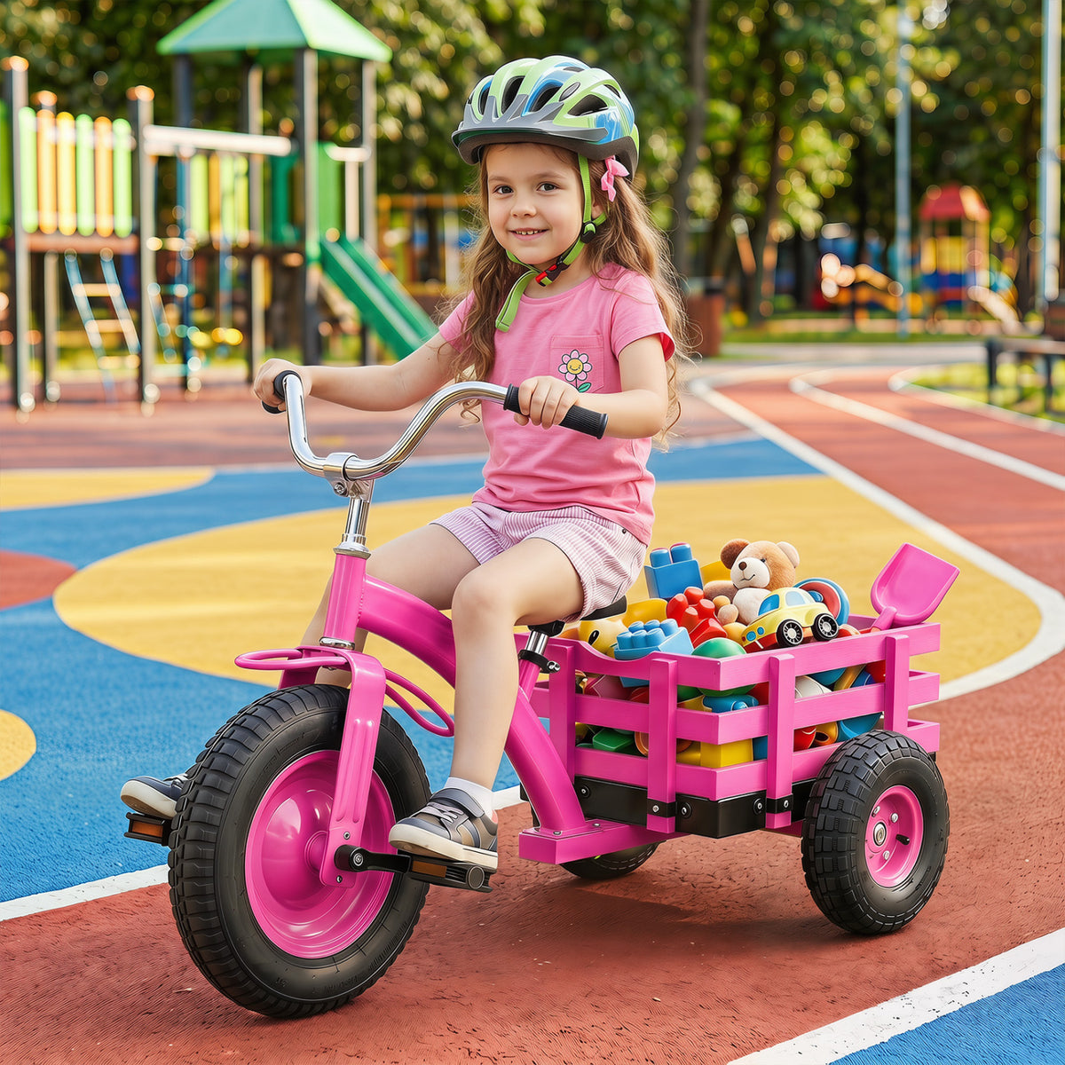 Kids Tricycle with 15 Inch Inflatable Rubber Tires -Pink