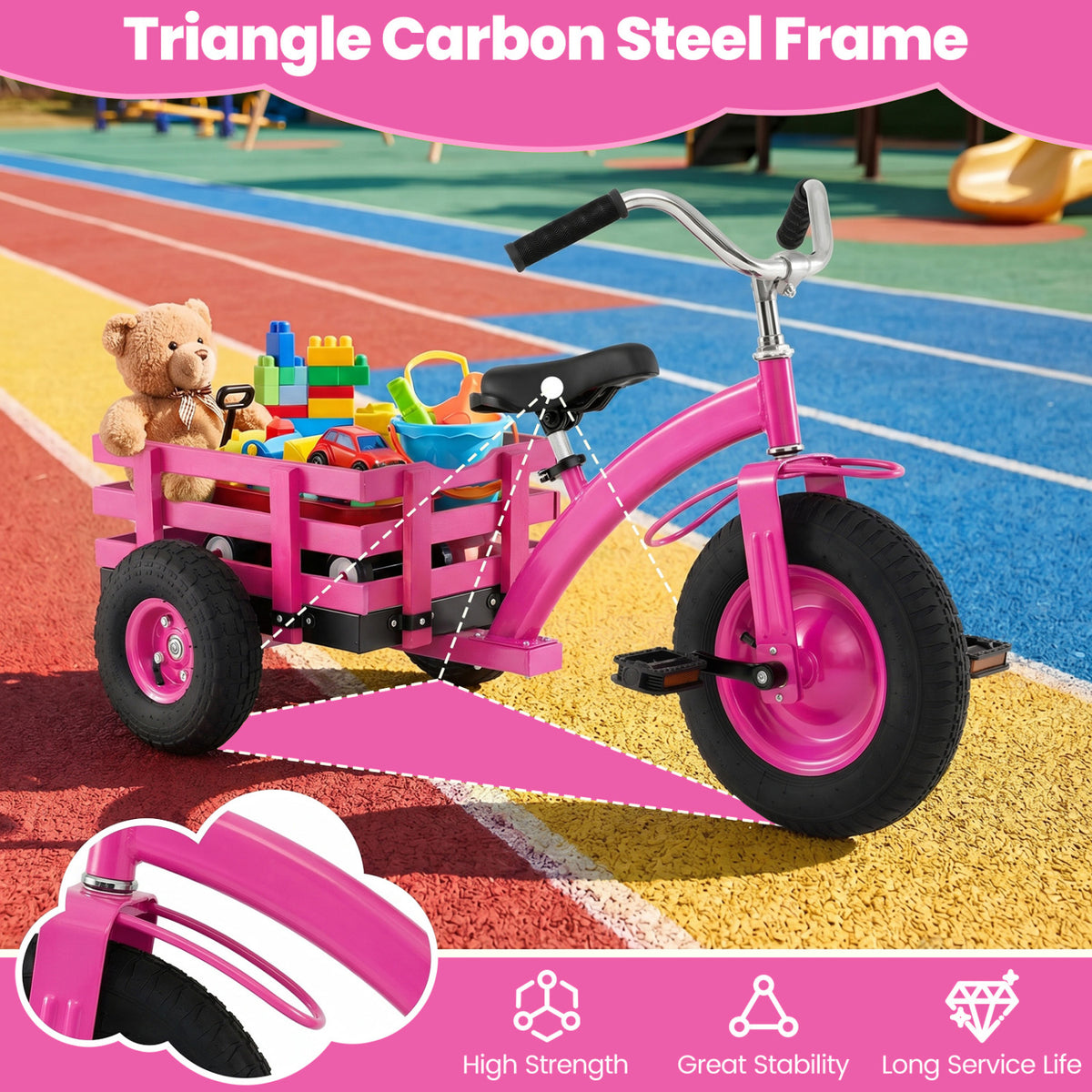 Kids Tricycle with 15 Inch Inflatable Rubber Tires -Pink