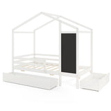 Kids Twin Size Bed with 2 Drawers Solid Wood Bed with Blackboard-White