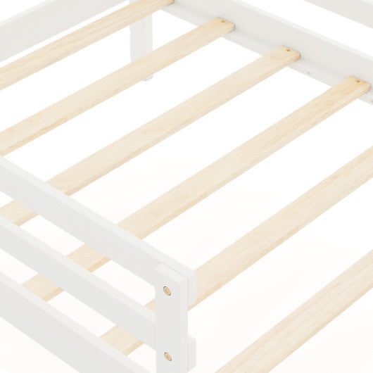 Kids Twin Size Bed with 2 Drawers Solid Wood Bed with Blackboard-White