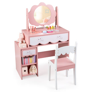 Kids Vanity Set with 360Â° Rotating Mirror & Chair for Girls-Pink