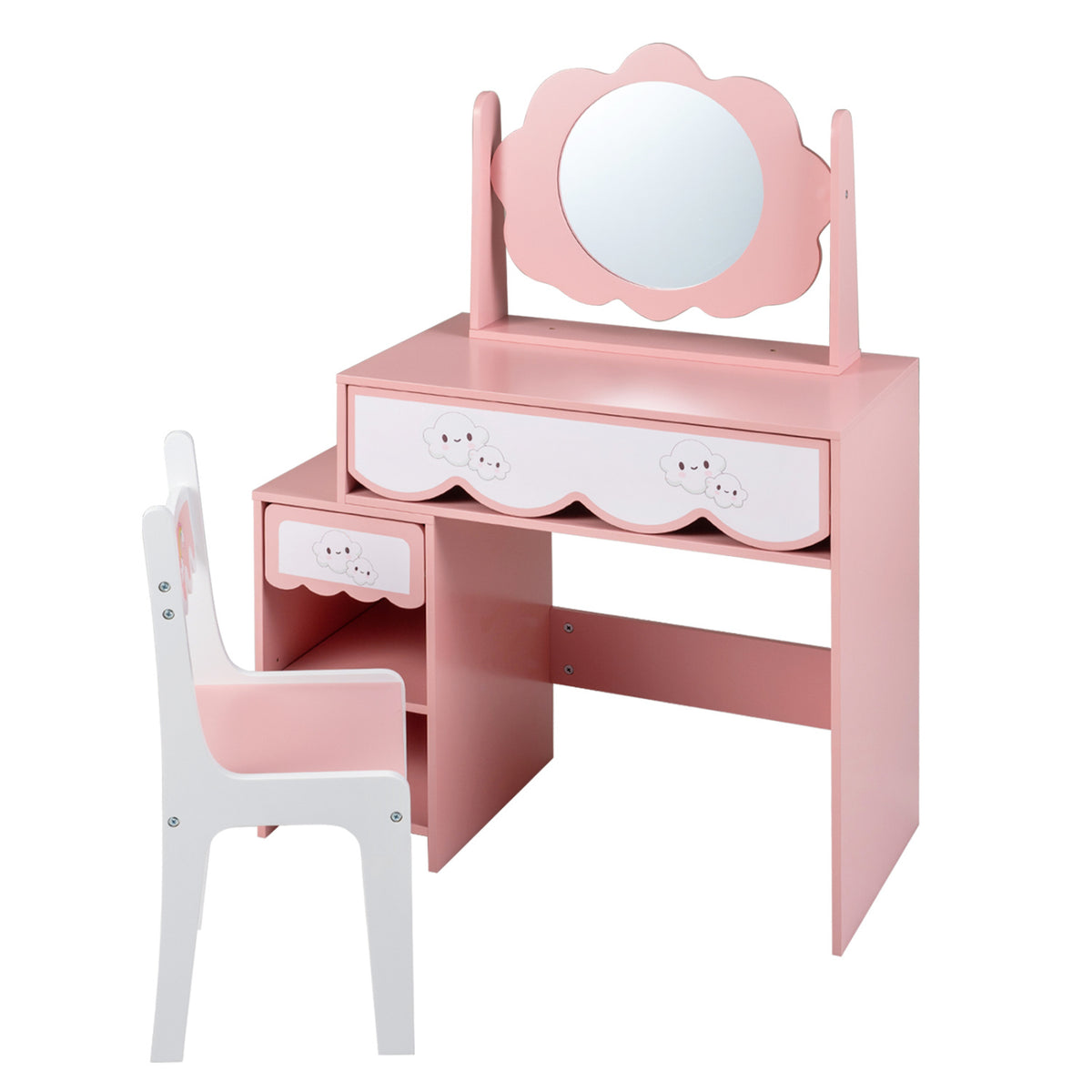 Kids Vanity Set with 360Â° Rotating Mirror & Chair for Girls-Pink