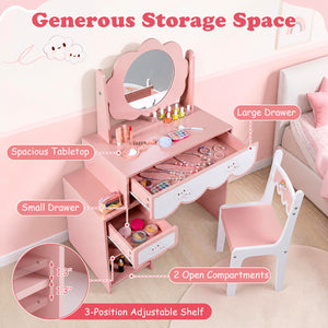 Kids Vanity Set with 360Â° Rotating Mirror & Chair for Girls-Pink