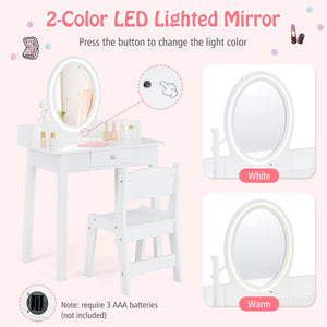 Kids Vanity Set with Lighted Mirror-White