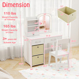 Kids Vanity Set with Lighted Mirror Makeup Desk and Chair Set with Drawers-White