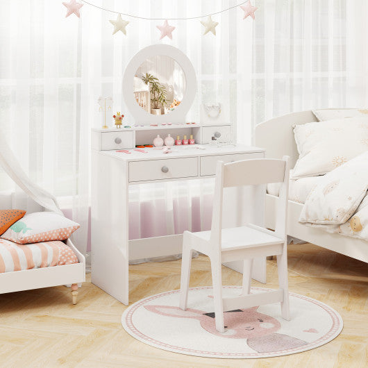 Kids Vanity Set with Mirror Princess Makeup Dressing Desk and Chair Set with Mirror-White