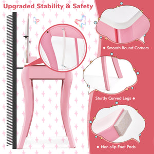 Kids Vanity Table and Stool Set with 360 ° Rotating Mirror and Whiteboard-Pink