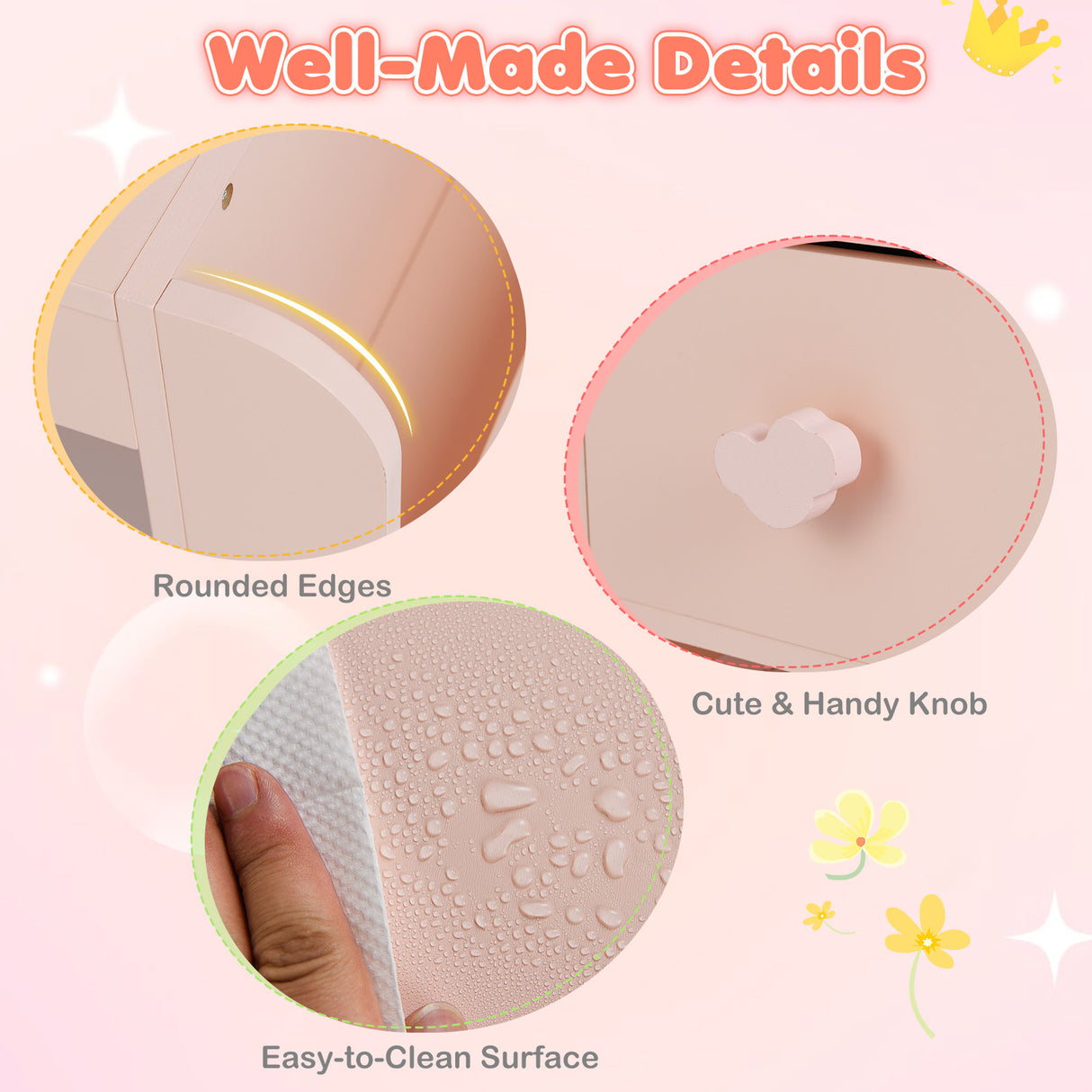 Kids Vanity Table and Chair Set with Lighted Mirror for Kids Aged 3+ Years Old-Pink