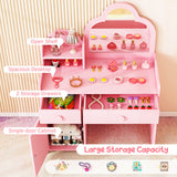Kids Vanity Table and Chair Set with Cloud-shaped Mirror and Open Shelf-Pink