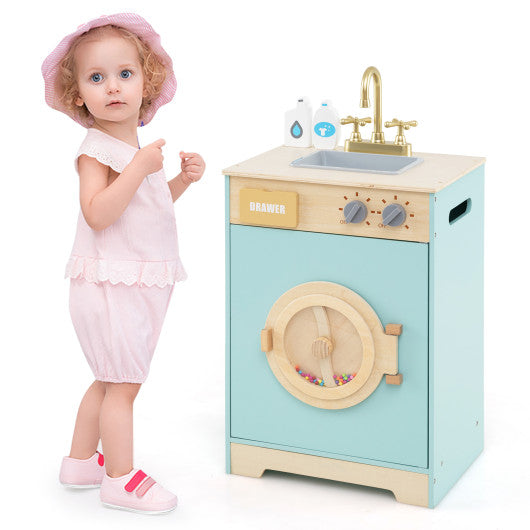 Kids Washer Playset Toy Washing Machine with Laundry Detergent-Blue
