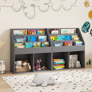 Kids Wooden Bookshelf Bookcase Children Toy Storage Cabinet Organizer-Gray