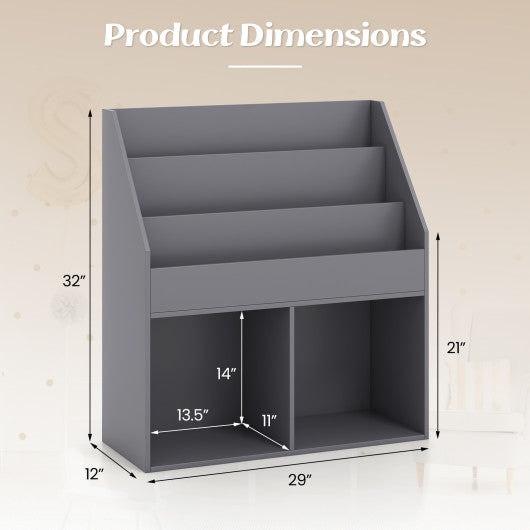 Kids Wooden Bookshelf Bookcase Children Toy Storage Cabinet Organizer-Gray