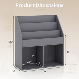 Kids Wooden Bookshelf Bookcase Children Toy Storage Cabinet Organizer-Gray