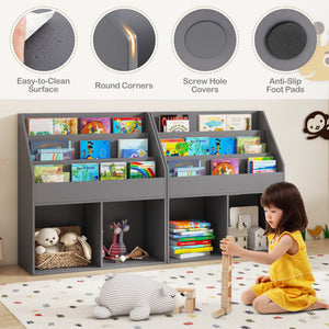 Kids Wooden Bookshelf Bookcase Children Toy Storage Cabinet Organizer-Gray