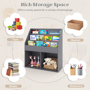 Kids Wooden Bookshelf Bookcase Children Toy Storage Cabinet Organizer-Gray