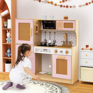 Kids Wooden Kitchen Playset with Realistic Lights and Sounds-Pink