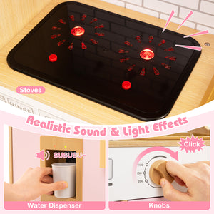 Kids Wooden Kitchen Playset with Realistic Lights and Sounds-Pink