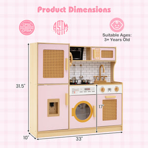 Kids Wooden Kitchen Playset with Realistic Lights and Sounds-Pink