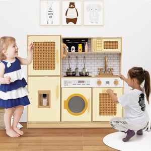 Kids Wooden Kitchen Playset with Realistic Lights and Sounds-Yellow