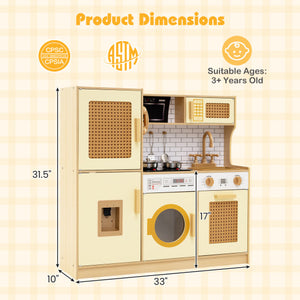 Kids Wooden Kitchen Playset with Realistic Lights and Sounds-Yellow