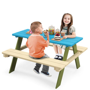 Kids Wooden Picnic Table Set Toddler Activity and Dining Table with Built-in Benches
