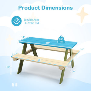 Kids Wooden Picnic Table Set Toddler Activity and Dining Table with Built-in Benches