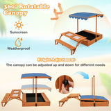 Kids Wooden Sand Box with Foldable Picnic Sensory Table and Bench-Natural