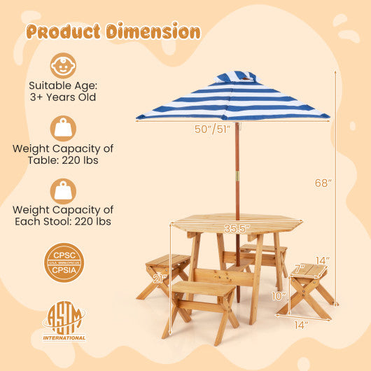 Kids Wooden Table Set for Children Aged 3+ Years-Natural