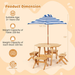 Kids Wooden Table Set for Children Aged 3+ Years-Natural