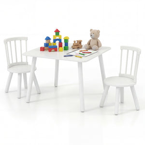 Kids Wooden Table and Chairs Set 3-Piece Toddler Furniture with Pine Wood Frame-White