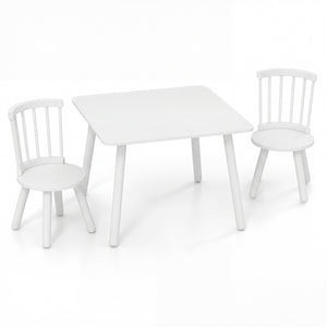 Kids Wooden Table and Chairs Set 3-Piece Toddler Furniture with Pine Wood Frame-White