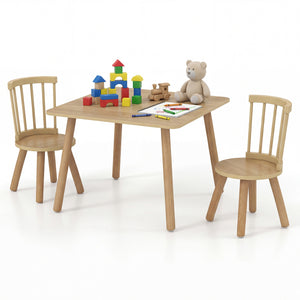 Kids Wooden Table and Chairs Set 3-Piece Toddler Furniture with Pine Wood Frame-Natural