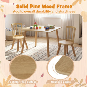 Kids Wooden Table and Chairs Set 3-Piece Toddler Furniture with Pine Wood Frame-Natural