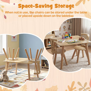 Kids Wooden Table and Chairs Set 3-Piece Toddler Furniture with Pine Wood Frame-Natural
