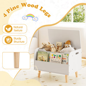 Kids Wooden Toy Box with Front Bookshelf and 4 Solid Wood Legs for Playroom-White