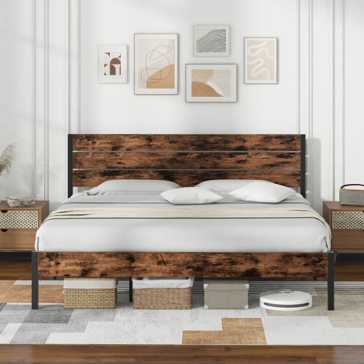 Full/King/Queen/Twin Size Bed Frame with High Headboard and Mute Bar-King Size