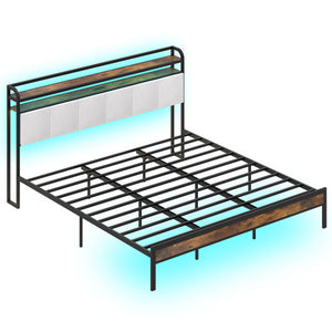 Twin/Full/Queen/King Size Bed Frame with LED Light and Charging Station-King Size
